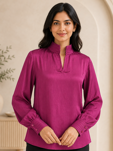 Top Corto de Manga Larga para Mujer con Estampado Sólido, Cuello en V, Color Morado, Cómodo, de la Mejor Calidad, para Uso Diario - Product Image 1