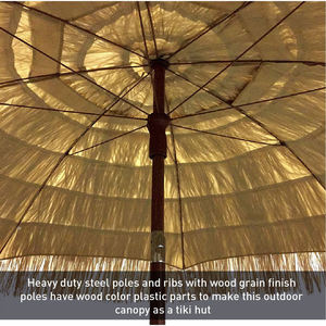 Parasol en feuilles de palmier tropicales avec mât en bambou rustique - Parasol de terrasse robuste en acier pour terrasse d'hôtel - Product Image 3