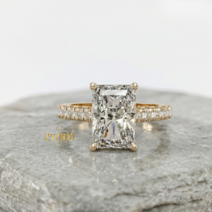 Anillo de Compromiso Solitario de Oro de 10K con Corte Radiante, Anillo con Banda de Diamantes Pavé, Joyería Nupcial Elegante para Mujer - Product Image 1
