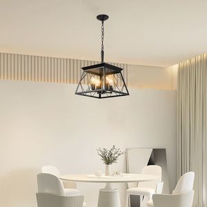 Lampadario a sospensione industriale moderno nero da 16 pollici a 4 luci W1340111203/L1009 con luce regolabile e design a gabbia in metallo nero - Product Image 1