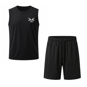 Ensemble débardeur et short sans manches pour homme EKIN'IMPEX, séchage rapide, tricoté, sportif, été, noir, vente en gros, ensemble d'été pour homme - Product Image 1
