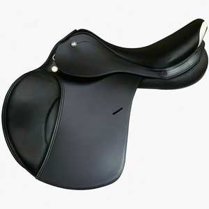 Silla de montar inglesa de cuero negro para doma y salto con estructura de madera y herrajes de latón, logotipo personalizado - Product Image 1