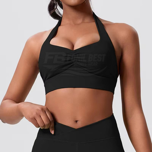 Ensemble de yoga et fitness respirant et sans coutures pour femme : Soutien-gorge corset dos nu et legging taille haute de couleur unie (2 pièces) - Product Image 2