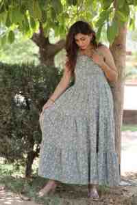 Vestido Maxi con estampado de bloque de mano indio para mujer Vestido de verano de algodón informal Estilo bohemio Vestido largo Maxi Tela de cintura natural - Product Image 4