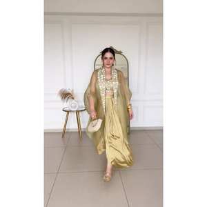 เสื้อส่าหรีสำหรับผู้หญิงชุดปาร์ตี้พร้อมสวมใส่จากดีไซเนอร์ - Product Image 4