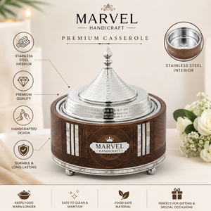Casserole isolante de luxe en bois artisanal Marvel avec couvercle en acier inoxydable style tagine et incrustation de nacre, idéale pour les plats chauds de qualité supérieure - Product Image 5