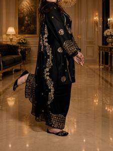 <b>Women</b>’s Designer Heavy Embroidered Sequin 3-Piece Suit Set – Faux Georgette <b>Kurta</b> Palazzo & Dupatta - Product Image 4