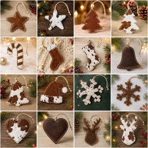 Ornement de Noël en cuir de vachette véritable, design canne à sucre, prix usine personnalisé, pour décoration rustique d'arbre de Noël - Product Image 5
