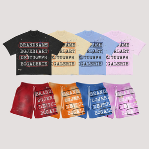 Ensemble décontracté streetwear pour homme, t-shirt et short surdimensionnés à imprimé graphique rétro, logo personnalisé imprimé, 2 pièces - Product Image 3