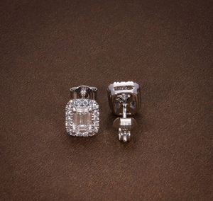 High Quality Lab Grown Diamond <b>Stud</b> Earrings 925 Silver Vintage <b>Emerald</b> Cut IGI Certified Engagement Wedding Party Gift - Product Image 2