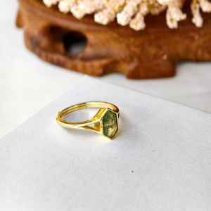 Bague ajustable en argent sterling 925 plaqué or 14 carats avec agate mousse, pierre précieuse naturelle, bijou fait main pour femme, cadeau - Product Image 4