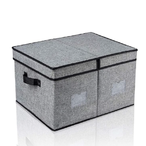Linen Fabric Organizer Box Foldable Storage <b>Bin</b> with Lid and Handles for Wardrobe Laundry Books and Toys - Product Image 1