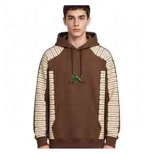 Sweat à capuche unisexe NEXTEX à rayures éclatées, couleur chocolat crème, en molleton de coton doux et chaud, avec motif graphique - Product Image 1