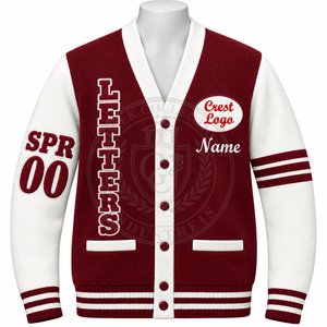 Greek Maroon White Contrast Knitted V-Neck Letterman university <b>Cardigan</b> Women's sweater Preppy Style Full Sleeve <b>Button</b> Closure - Product Image 1