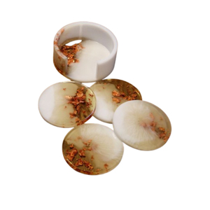 Epoxy Resin <b>Coaster</b> Set of 4 With Holder Modern <b>Gold</b> Foil And White Marble Design Tableware for Home Hotel And Restaurant Decor - Product Image 1