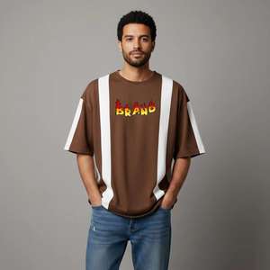 Camiseta de algodón 100% de 350 g/m² con logo personalizado, lisa, para hombre, impresión DTG, estilo oversize con hombros caídos. - Product Image 1