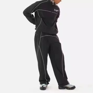 <b>Men's</b> <b>Black</b> <b>Turtleneck</b> Track Suit Set Solid Color Knitted Polyester Breathable Casual Autumn Wear Custom LOGO Front Wholesale - Product Image 2