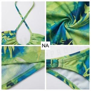 Ensemble bikini 2 pièces pour femme, imprimé plantes tropicales, haut croisé à bretelles croisées avec jupe enveloppante, maillot de bain extensible en spandex et polyester - Product Image 6