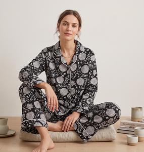 Conjunto de Pijama de Algodón para Mujer, Ropa de Dormir Estampada, Traje de Noche con Botones y Bolsa de Almacenamiento a Juego, para Viaje - Product Image 1