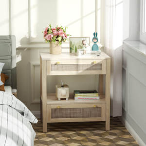 Table de chevet en rotin à double tiroir - Product Image 6