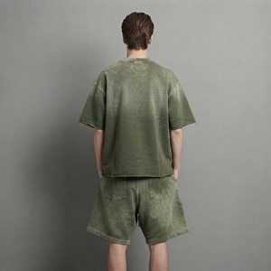 New Arrived 2026 Summer wear Eco-Friendly Casual Wear Sportswear Custom DTF Printed logo 100% Cotton washed Hip Hop Men's set - Product Image 3