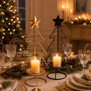 Christmas & Valentine's Day Tree <b>Candle</b> <b>Holder</b> Stand Gold <b>Black</b> Metal Eco-Friendly Heat Resistant Star Top for Home Decoration - Product Image 5