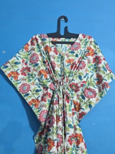 Women's Cotton Bodycon <b>Maxi</b> <b>Kaftan</b> Block Print Washable Comfortable Nightwear Bridesmaid Dress Gown Beachwear Handmade Long - Product Image 3