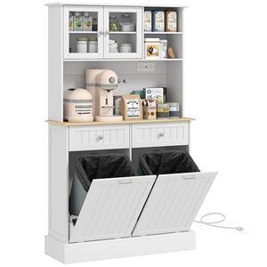 Armadio dispensa bianco autoportante da 68 pollici con 2 unità inclinabili e stazione di ricarica integrata, in legno di betulla, per sala da pranzo - Product Image 1