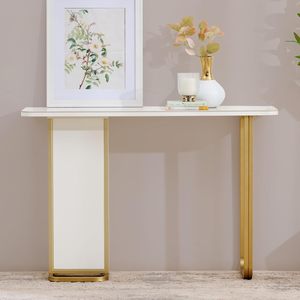 Table console LINEA en métal doré avec plateau en marbre blanc, table console moderne, table console dorée - Product Image 4