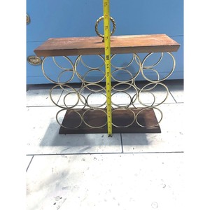 Vintage Brass <b>Wine</b> Rack Rectangle Wood Base Metal Bottle Holder Durable For Home Bar Storage - Product Image 2