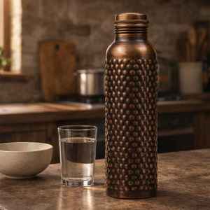 Botella de Agua de Cobre con Textura Punteada, Diseño Vintage, Ecológica, para Uso Doméstico, con Estampado Único, Compra en GIFTY CRAFT - Product Image 1
