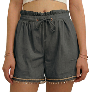 HYPEN SPORTS Eco-Friendly Women's Linen/Cotton Breathable Quick Dry Regular Casual Woven Solid High Waist Tassel <b>Drawstring</b> - Product Image 5