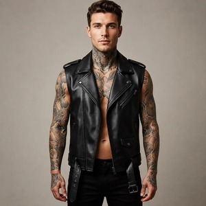 Men’s Black <b>Leather</b> Biker Vest, Motorcycle Vest, <b>Sleeveless</b> <b>Leather</b> <b>Jacket</b>, Punk Rock Vest, Streetwear Riding Vest, Gothic Vest - Product Image 1