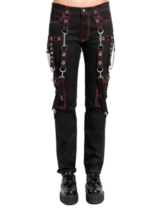 Custom Unisex Gothic <b>Punk</b> Cargo Pants Black White Contrast Stitching Straps Multi Pockets Wide Leg Techwear Trousers Elastic - Product Image 1
