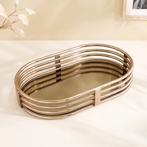 Luxury Rectangular Gold Plated <b>Storage</b> Tray With Cutout Design Polished Finish Modern Style For <b>Table</b> Use - Product Image 3