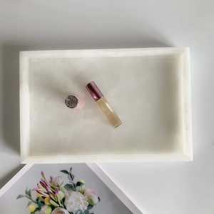 Plateau de rangement rectangulaire moderne en marbre naturel – Organisateur décoratif élégant pour la maison et la coiffeuse - Product Image 2