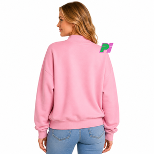 Sweat-shirt rose à col montant avec lettres en vichy et broderie sur le col, sweat-shirt personnalisé à col montant pour femme, pull pour l'automne - Product Image 3