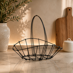Handcrafted <b>Metal</b> Wire Fruit <b>Basket</b> with Arched Handle for Serving <b>Storage</b> and Stylish Kitchen Tabletop Organization - Product Image 1