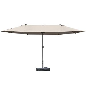 Ombrellone a braccio da 4,5 m per patio, con manovella facile, doppia copertura anti-UV, base rettangolare per cortile - Colore caffè, in poliestere - Product Image 1
