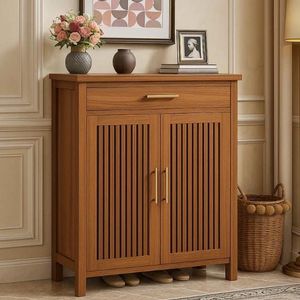 Zapatero con asientos y estantes, organizador convertible para sala de estar/entrada, estantería de 5 niveles, moderno gabinete de almacenamiento de madera con puertas - Product Image 1