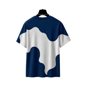 <b>Mens</b> <b>Blue</b> White Color Block Graphic Print T Shirt Crew Neck Short Sleeve Casual Streetwear Shirt Wholesale Clothing Apparel - Product Image 2