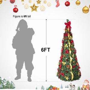 7.5FT Pre-Decorated Pop up Christmas <b>Tree</b> with 200 Warm White for UL <b>Lights</b> Red Gold Ornaments Flowers Ribbons & Bow - Product Image 4