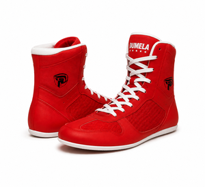 Bottes de boxe personnalisées Dumela en cuir rouge, toutes saisons, durables, écologiques, avec logo personnalisé, confortables, respirantes, ensembles de boxe - Product Image 1