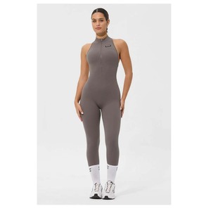 Women's Seamless High Waist Full Length <b>Bodysuit</b> With Short Sleeve Scoop Neck In Solid Brown Color For <b>Yoga</b> And Fitness - Product Image 6