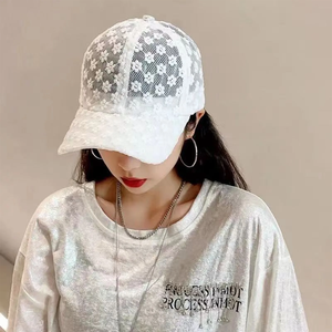 หมวกเบสบอลลายลูกไม้บางๆ สำหรับผู้หญิง ฤดูใบไม้ผลิและฤดูร้อน ป้องกันแสงแดด ระบายอากาศได้ดี น่ารัก ปรับขนาดรอบศีรษะได้ - Product Image 1