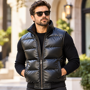 Chaleco Bomber de Cuero Genuino para Hombre |   Chaleco Acolchado de Cuero Genuino para Hombre |   Chaleco Bomber Acolchado en Piel Auténtica - Product Image 1