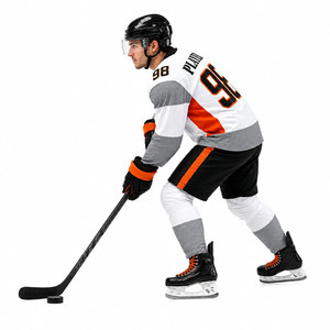 Jersey de Hockey sobre Hielo para Hombre, Blanco, Gris y Naranja, Manga Larga, Sublimado, Absorbente de Humedad, Corte Regular, Uniforme para Equipo Adulto - Product Image 5