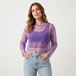 Manufacture <b>Sheer</b> Mesh Crop <b>Tops</b> Women 100% Polyester <b>Long</b> <b>Sleeve</b> Transparent Crop <b>Top</b> Women Sexy Party Club See Through <b>Tops</b> - Product Image 6