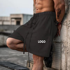 Pantalones cortos de algodón beige sólido para hombre, con cordón ajustable en la cintura, estilo casual, de longitud media, con logo frontal, conjuntos de pantalones cortos para hombre - Product Image 5