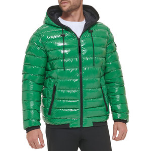 Manteau en duvet vert à capuche pour homme, en nylon satiné, coupe-vent, respirant, écologique, décontracté, fermeture éclair, coupe ajustée, longueur standard - Product Image 4